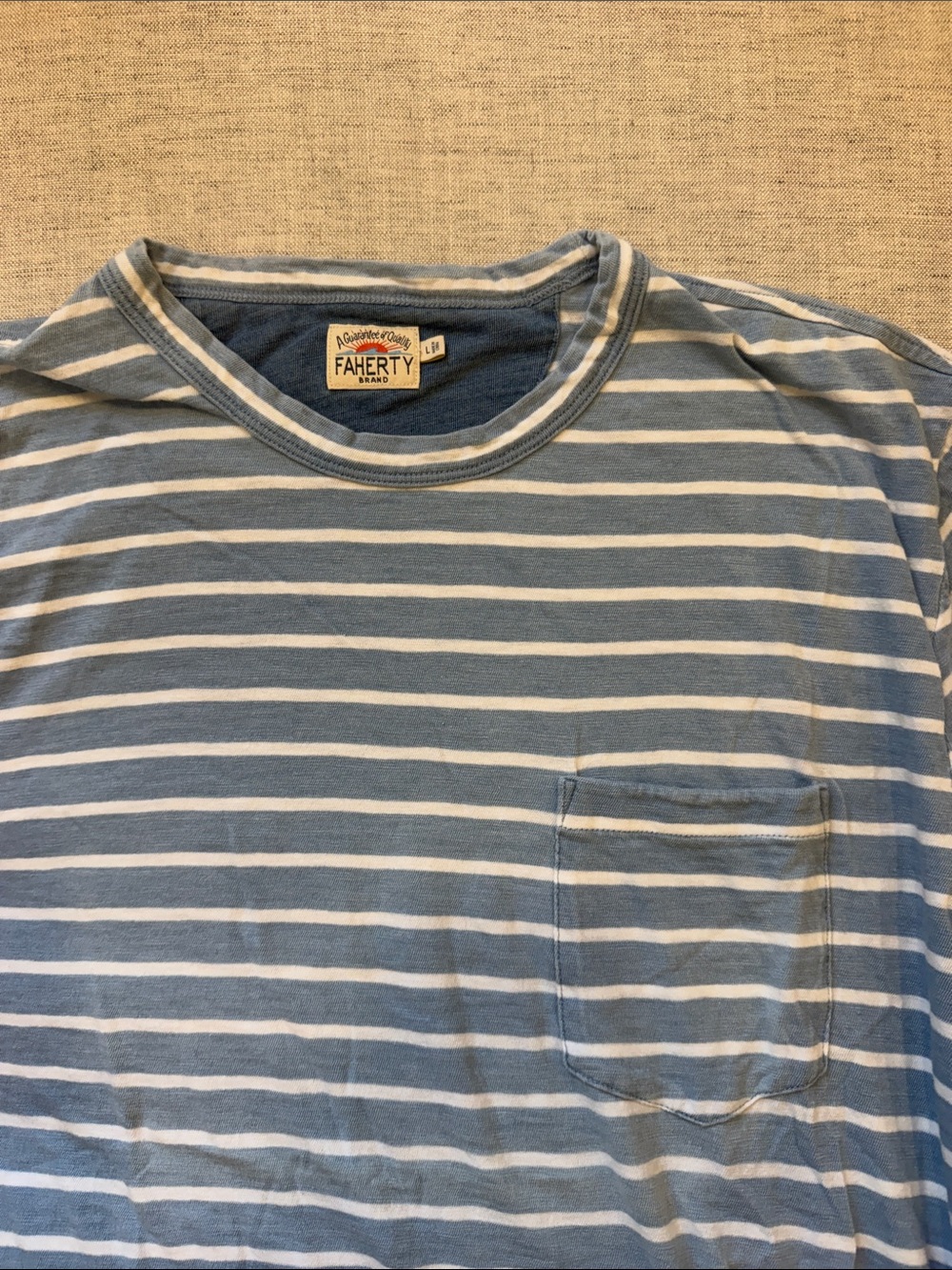 Faherty Light Blue and White Striped Pocket Tee - Picture 3 of 3